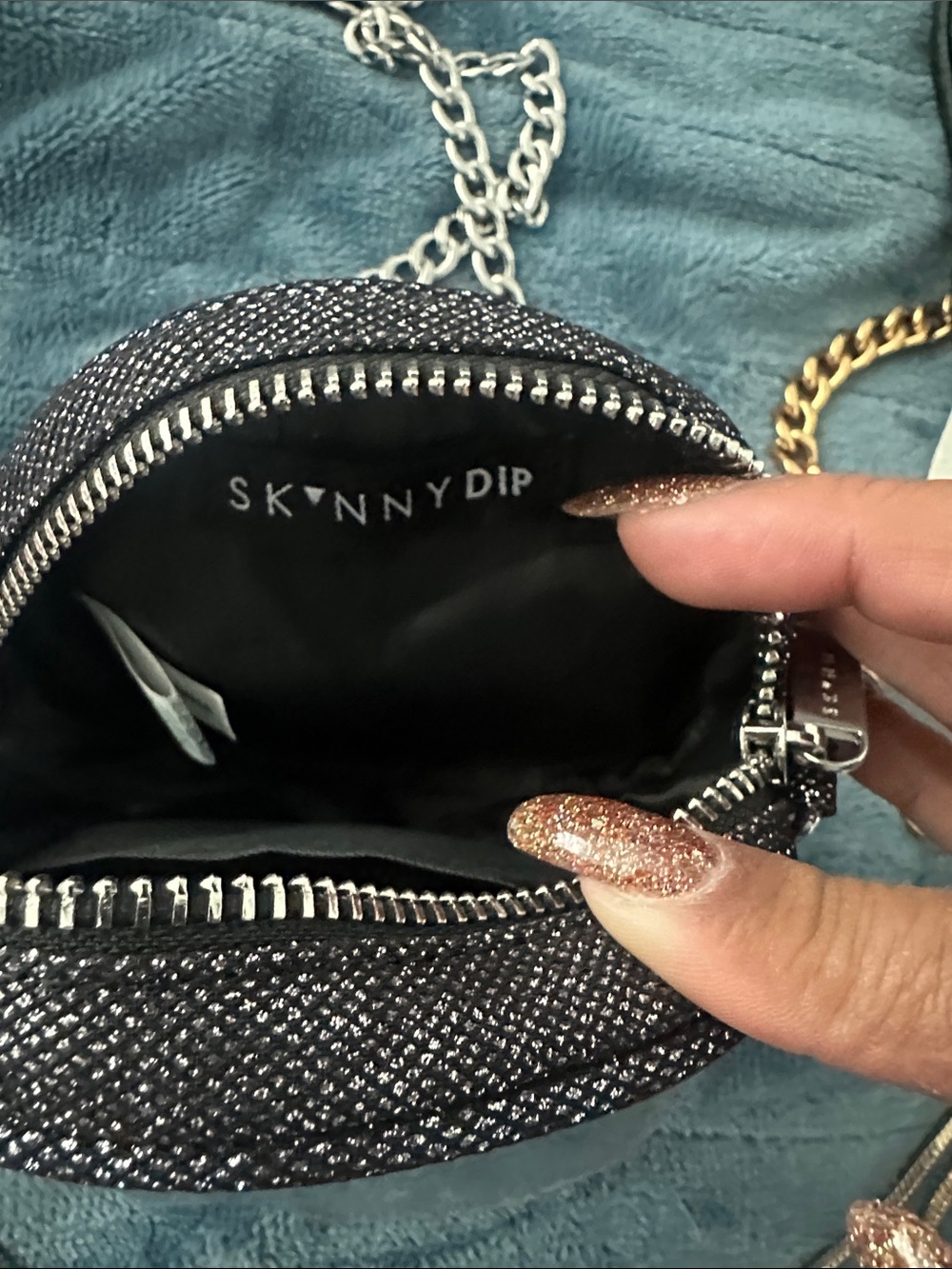 Round Smiley Crystal Crossbody Bag - Silver & Black - Picture 5 of 5
